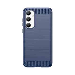MobyDefend Hoesje - Geschikt Voor Samsung Galaxy A35 - Tpu Backcover - Geborstelde Metaal & Carbon-Look - Blauw