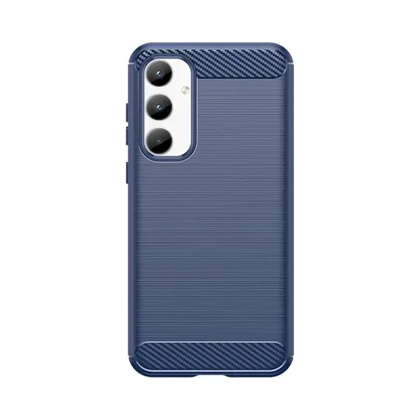 MobyDefend Hoesje - Geschikt Voor Samsung Galaxy A35 - Tpu Backcover - Geborstelde Metaal & Carbon-Look - Blauw thumbnail