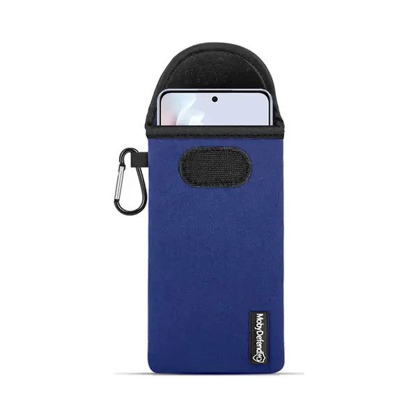MobyDefend Hoesje - Geschikt Voor Oppo Reno11 F - Neopreen Pouch Met Karabijnhaak - Insteek - Riemlus - Blauw thumbnail