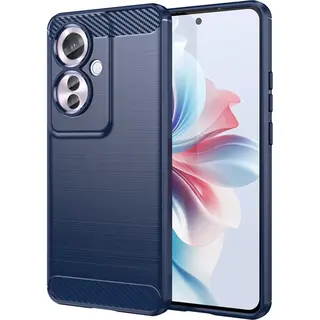 MobyDefend Hoesje - Geschikt Voor Oppo Reno 11F - Tpu Backcover - Geborstelde Metaal & Carbon-Look - Blauw
