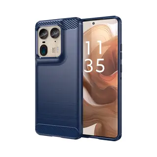MobyDefend Hoesje - Geschikt Voor Motorola Edge 50 Ultra - Tpu Backcover - Geborstelde Metaal & Carbon-Look - Blauw