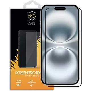 MobyDefend Screenprotector - Geschikt Voor IPhone 16 - Screensaver Met Zwarte Randen - Gehard Glas
