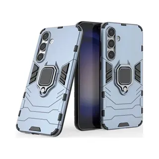 MobyDefend Hoesje - Geschikt Voor Samsung Galaxy S24 Fe - Dubbelgelaagde Pantsercase Met Standaard - Blauw
