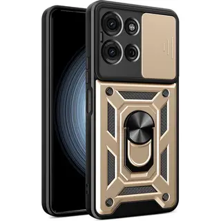 MobyDefend Hoesje - Geschikt Voor Motorola Moto G75 - Pantsercase Met Draaibare Ring - Goud