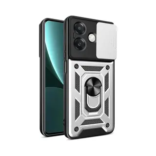 MobyDefend Hoesje - Geschikt Voor Oppo A60 5G / Oppo A40 / Oppo A40m - Pantsercase Met Draaibare Ring - Zilvergrijs