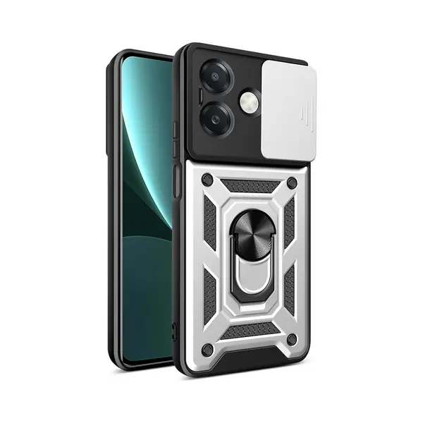 MobyDefend Hoesje - Geschikt Voor Oppo A60 5G / Oppo A40 / Oppo A40m - Pantsercase Met Draaibare Ring - Zilvergrijs thumbnail