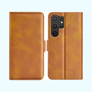 MobyDefend Hoesje - Geschikt Voor Samsung Galaxy S25 Ultra - Luxe Wallet Book Case (Sluiting Zijkant) - Lichtbruin