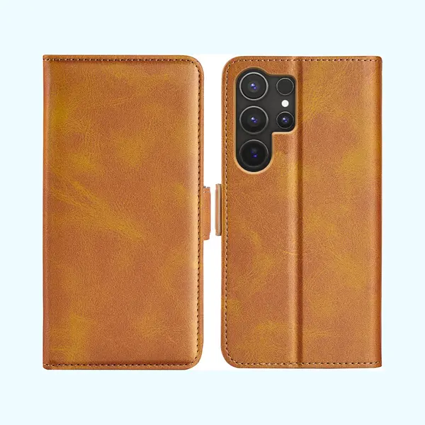 MobyDefend Hoesje - Geschikt Voor Samsung Galaxy S25 Ultra - Luxe Wallet Book Case (Sluiting Zijkant) - Lichtbruin thumbnail