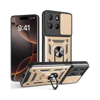 MobyDefend Hoesje - Geschikt Voor Motorola Moto G15 / G15 Power - Pantsercase Met Draaibare Ring - Goud