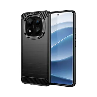 MobyDefend Hoesje - Geschikt Voor Xiaomi Redmi Note 14 Pro Plus - Tpu Backcover - Geborstelde Metaal & Carbon-Look - Zwart