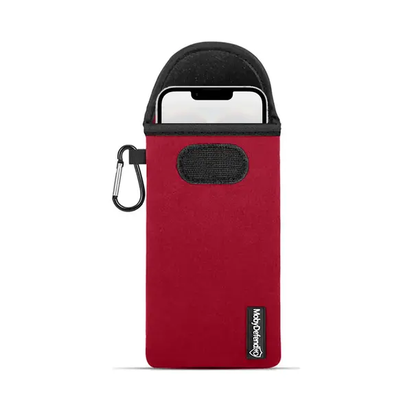 MobyDefend Hoesje - Geschikt Voor IPhone 16e - Neopreen Pouch Met Karabijnhaak - Insteek - Riemlus - Rood thumbnail