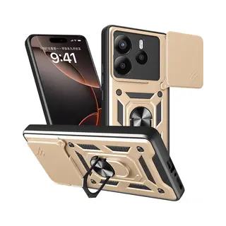MobyDefend Hoesje - Geschikt Voor Xiaomi Redmi Note 14 5G - Pantsercase Met Draaibare Ring - Goud