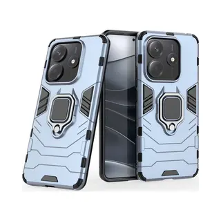 MobyDefend Hoesje - Geschikt Voor Xiaomi Redmi Note 14 5G - Dubbelgelaagde Pantsercase Met Standaard - Blauw