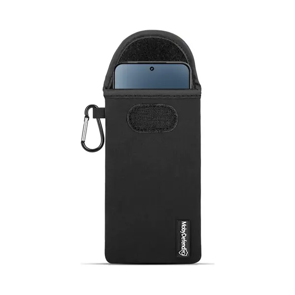MobyDefend Hoesje - Geschikt Voor Xiaomi 15 - Neopreen Pouch Met Karabijnhaak - Insteek - Riemlus - Zwart thumbnail