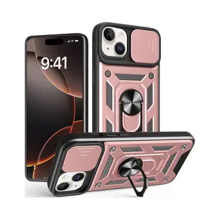 MobyDefend Hoesje - Geschikt Voor IPhone 16e - Pantsercase Met Draaibare Ring - Rosé