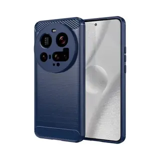 MobyDefend Hoesje - Geschikt Voor Xiaomi 15 Ultra - Tpu Backcover - Geborstelde Metaal & Carbon-Look - Blauw