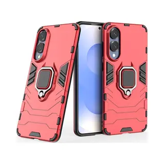 MobyDefend Hoesje - Geschikt Voor Samsung Galaxy S25 Edge - Dubbelgelaagde Pantsercase Met Standaard - Rood