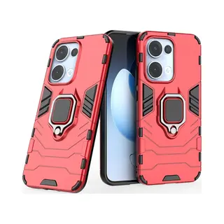 MobyDefend Hoesje - Geschikt Voor Oppo Reno13 - Dubbelgelaagde Pantsercase Met Standaard - Rood