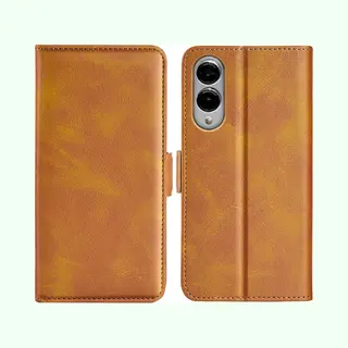MobyDefend Hoesje - Geschikt Voor Samsung Galaxy S25 Edge - Luxe Wallet Book Case (Sluiting Zijkant) - Lichtbruin