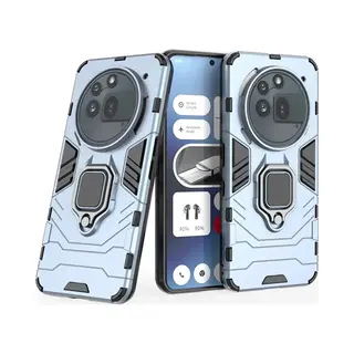 MobyDefend Hoesje - Geschikt Voor Nothing Phone (3a) Pro - Dubbelgelaagde Pantsercase Met Standaard - Blauw