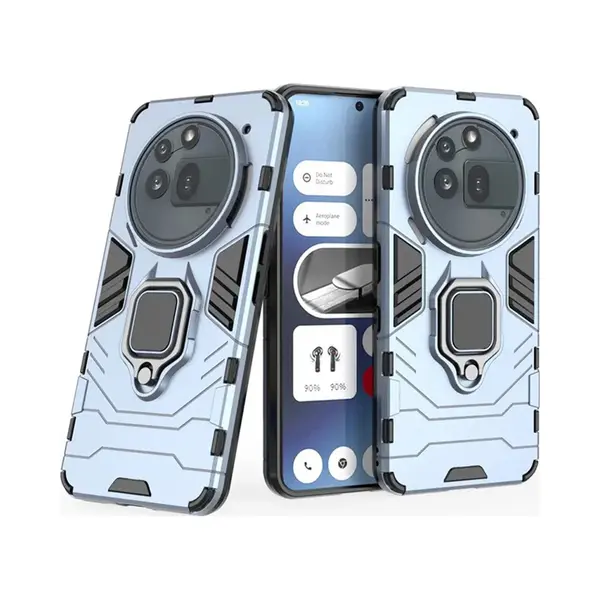 MobyDefend Hoesje - Geschikt Voor Nothing Phone (3a) Pro - Dubbelgelaagde Pantsercase Met Standaard - Blauw thumbnail