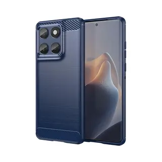 MobyDefend Hoesje - Geschikt Voor Motorola Edge 60 / Motorola Edge 60 Fusion - Tpu Backcover - Geborstelde Metaal & Carbon-Look - Blauw