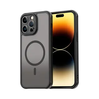 MobyDefend Hoesje - Geschikt Voor IPhone 14 Pro Max - Case Geschikt Voor MagSafe - Mat Transparant Met Gekleurde Rand - Zwart