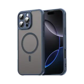 MobyDefend Hoesje - Geschikt Voor IPhone 16 Pro - Case Geschikt Voor MagSafe - Mat Transparant Met Gekleurde Rand - Blauw