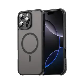 MobyDefend Hoesje - Geschikt Voor IPhone 16 Pro - Case Geschikt Voor MagSafe - Mat Transparant Met Gekleurde Rand - Zwart