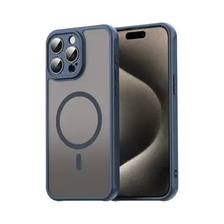 MobyDefend Hoesje - Geschikt Voor IPhone 15 Pro Max - Case Geschikt Voor MagSafe - Mat Transparant Met Gekleurde Rand - Blauw