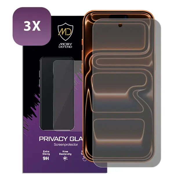 3-Pack MobyDefend Screenprotectors - Geschikt Voor IPhone 17 Pro Max - Matte Privacy Glass Screensavers thumbnail
