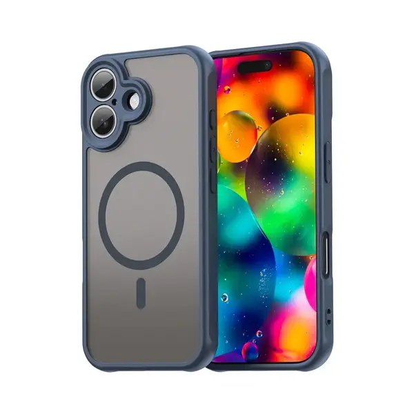MobyDefend Hoesje - Geschikt Voor IPhone 17 - Case Geschikt Voor MagSafe - Mat Transparant Met Gekleurde Rand - Blauw thumbnail