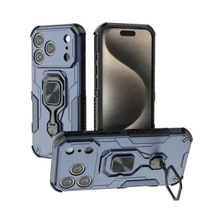 MobyDefend Hoesje - Geschikt Voor IPhone 17 Pro - Dubbelgelaagde Pantsercase Met Standaard - Blauw