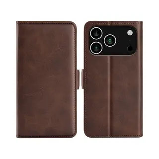 MobyDefend Hoesje - Geschikt Voor IPhone 17 Pro - Luxe Wallet Book Case (Sluiting Zijkant) - Bruin