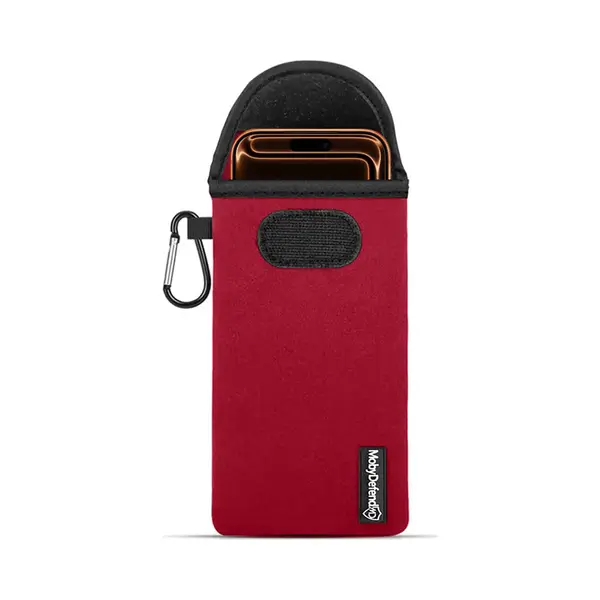 MobyDefend Hoesje - Geschikt Voor IPhone 17 Pro Max - Neopreen Pouch Met Karabijnhaak - Insteek - Riemlus - Rood thumbnail