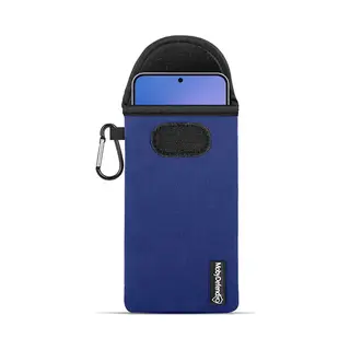 MobyDefend Hoesje - Geschikt Voor Samsung Galaxy S25 Fe - Neopreen Pouch Met Karabijnhaak - Insteek - Riemlus - Blauw