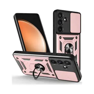 MobyDefend Hoesje - Geschikt Voor Samsung Galaxy S25 Fe - Pantsercase Met Draaibare Ring - Rosé