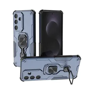 MobyDefend Hoesje - Geschikt Voor Samsung Galaxy S25 Fe - Dubbelgelaagde Pantsercase Met Standaard - Blauw