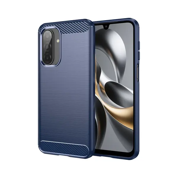 MobyDefend Hoesje - Geschikt Voor Samsung Galaxy A17 - Tpu Backcover - Geborstelde Metaal & Carbon-Look - Blauw thumbnail