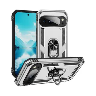 MobyDefend Hoesje - Geschikt Voor Google Pixel 10 / Google Pixel 10 Pro - Pantsercase Met Draaibare Ring - Zilvergrijs