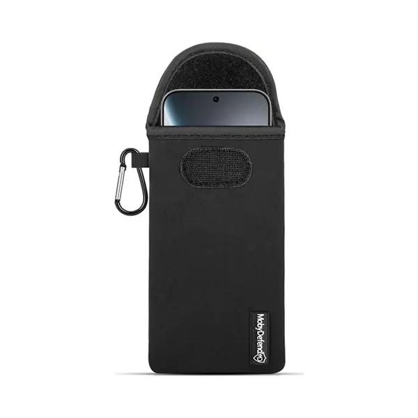 MobyDefend Hoesje - Geschikt Voor Oppo Find X9 Pro - Neopreen Pouch Met Karabijnhaak - Insteek - Riemlus - Zwart thumbnail