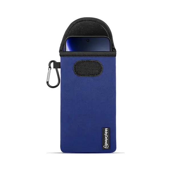 MobyDefend Hoesje - Geschikt Voor Oppo Find X9 - Neopreen Pouch Met Karabijnhaak - Insteek - Riemlus - Blauw thumbnail