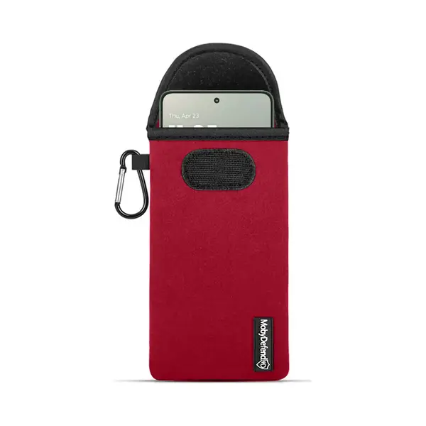 MobyDefend Hoesje - Geschikt Voor Motorola Edge 70 - Neopreen Pouch Met Karabijnhaak - Insteek - Riemlus - Rood thumbnail
