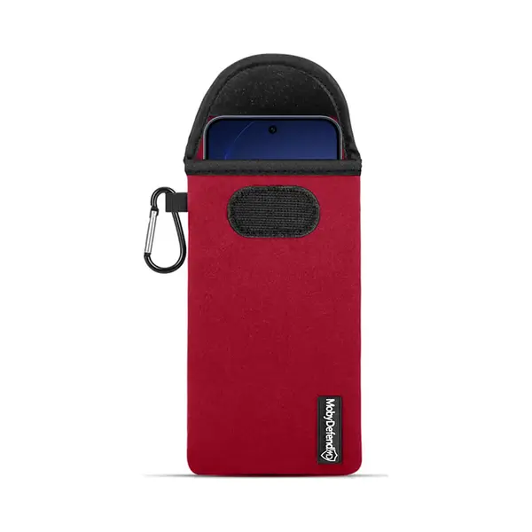 MobyDefend Hoesje - Geschikt Voor Oppo Reno15 F / Oppo Reno15 Fs - Neopreen Pouch Met Karabijnhaak - Insteek - Riemlus - Rood thumbnail