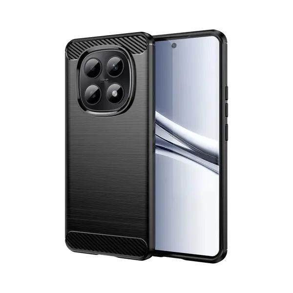 MobyDefend Hoesje - Geschikt Voor Xiaomi Redmi Note 15 5G - Tpu Backcover - Geborstelde Metaal & Carbon-Look - Zwart thumbnail