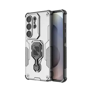 MobyDefend Hoesje - Geschikt Voor Samsung Galaxy S26 Ultra - Dubbelgelaagde Pantsercase Met Standaard - Zilvergrijs