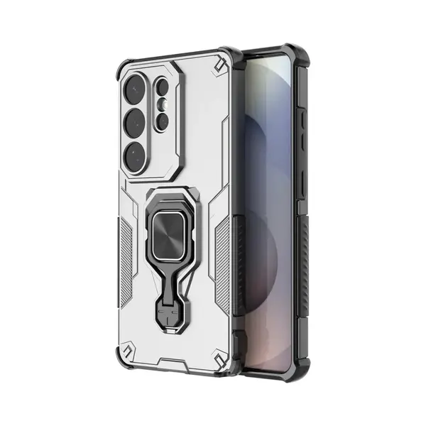 MobyDefend Hoesje - Geschikt Voor Samsung Galaxy S26 Ultra - Dubbelgelaagde Pantsercase Met Standaard - Zilvergrijs thumbnail