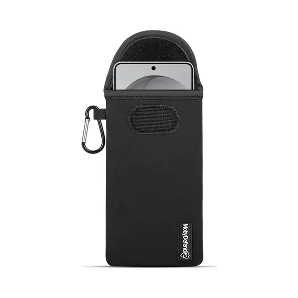 MobyDefend Hoesje - Geschikt Voor Samsung Galaxy S26 Ultra - Neopreen Pouch Met Karabijnhaak - Insteek - Riemlus - Zwart thumbnail