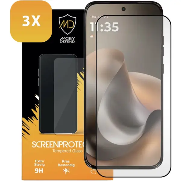 3-Pack MobyDefend Screenprotectors - Geschikt Voor Motorola Moto G67 / Motorola Moto G77 - Screensavers Met Zwarte Randen - Gehard Glas thumbnail
