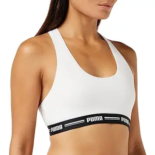 Puma Women's Striped Logo Racerback Bra Top, White - Size, Xl